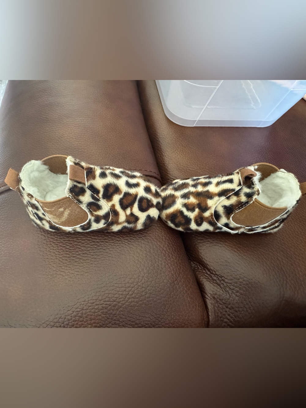 Leopard Print Kids Slip-On Booties - Faux Fur Lined